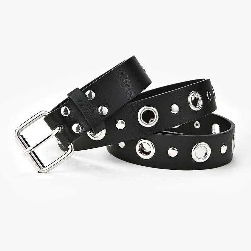 New Fashion Punk Belts for Women Clothing Accessories Rivet Metal Hollow Out Hip Hop Rock Style PU Leather Y2k Belt Woman 2024