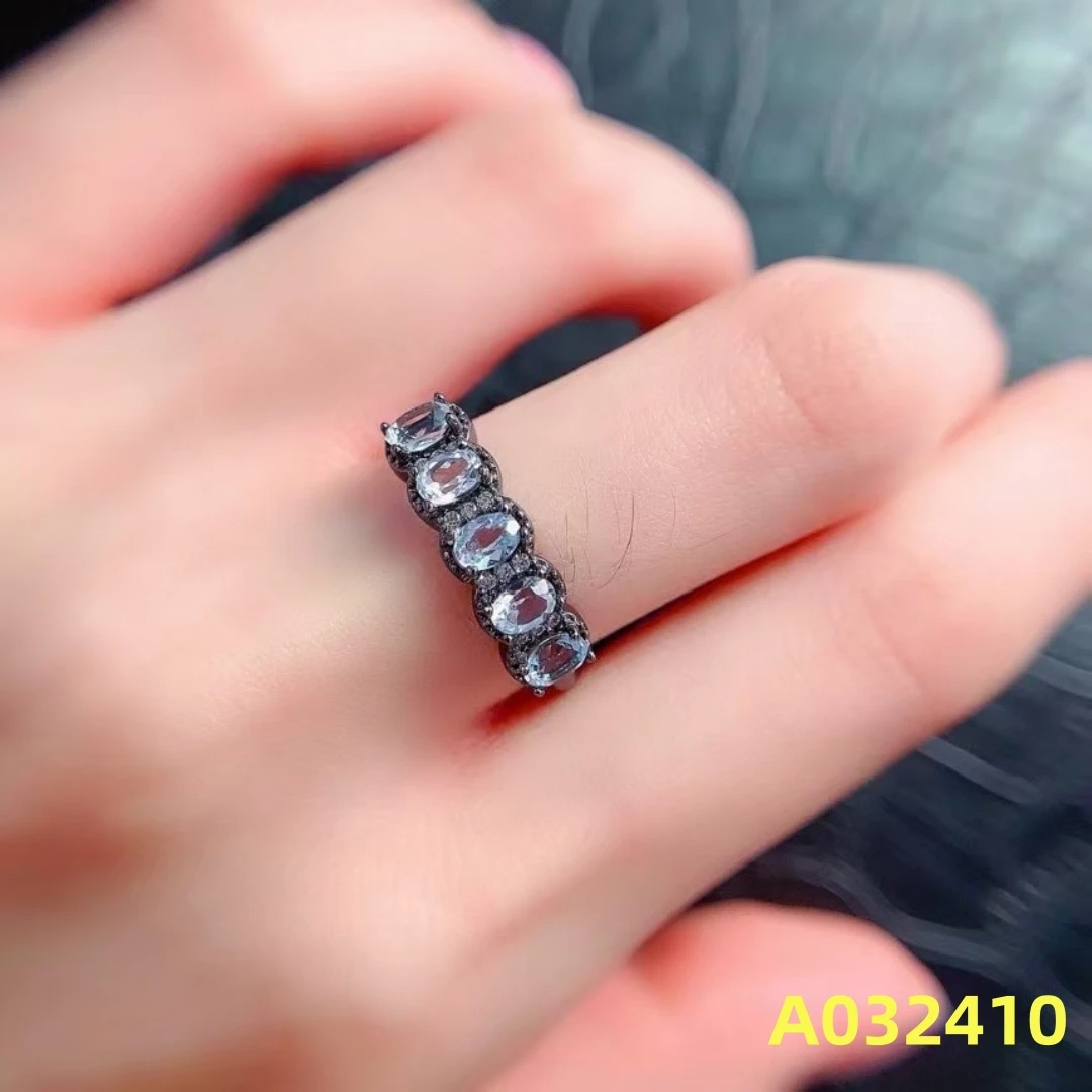 

KJJEAXCMY Natural Aquamarine Women's Ring S925 Pure Silver Inlaid Gem Support Testing Birthday Party Wedding Gift