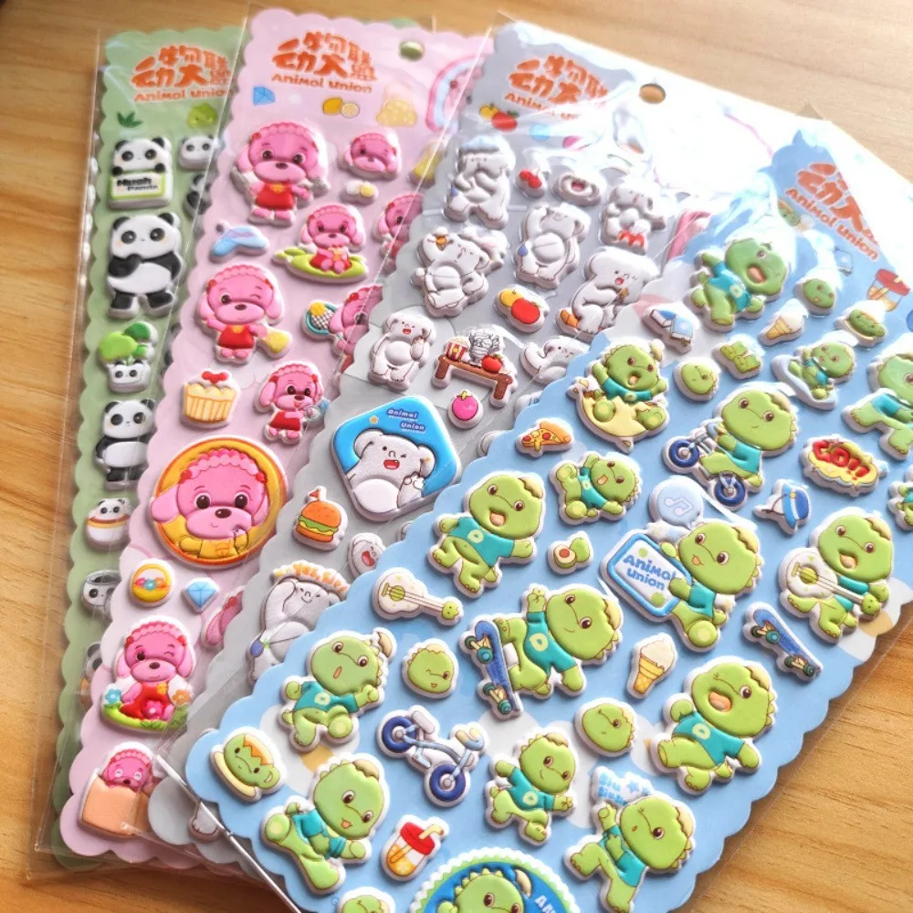 

4-Piece Cute Animal Bubble Stickers (Elephant, Dinosaur, Puppy, Panda) - Multiple Styles Cartoon Mini Decor for Hand Accounts