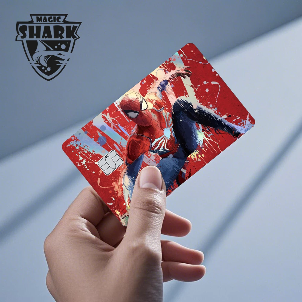 Magic Shark Holographic Laser Deadpool Spiderman Ironman Batmans Skin Cover Film Sticker for Debit Bank Credit Card - view 6