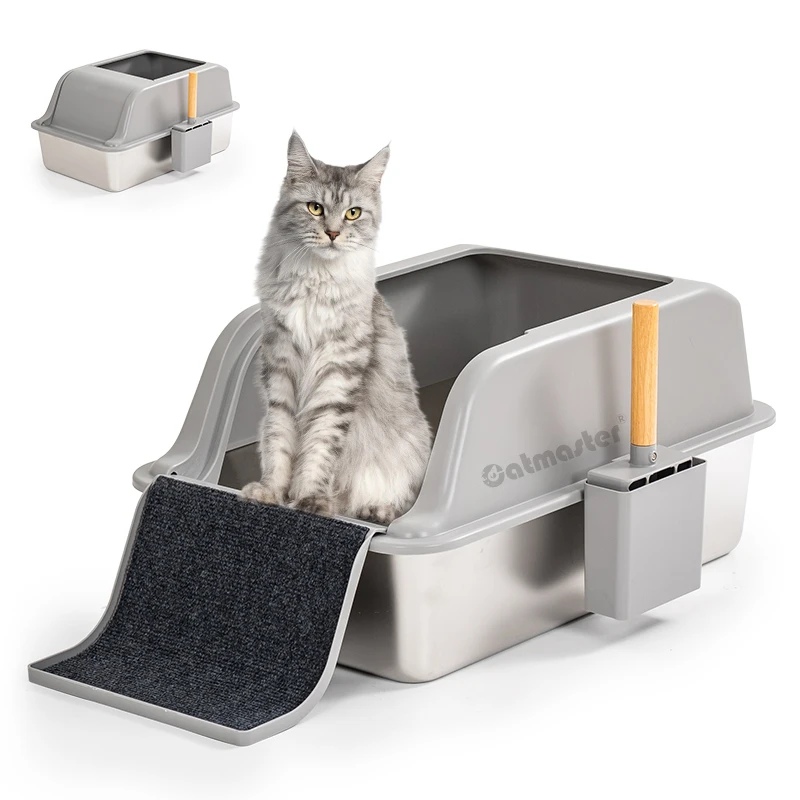Luxury Design Stainless Steel Cat Litter Box Durable Easy Clean Large Capacity Convertible Semi-Enclosed for Home Use