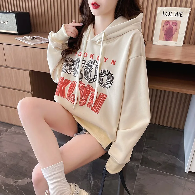 With Hat Hoodies Women Plus Velvet Thicken All-match Trendy Warm Young Streetwear Korean Fashion Autumn Winter Students Clothing