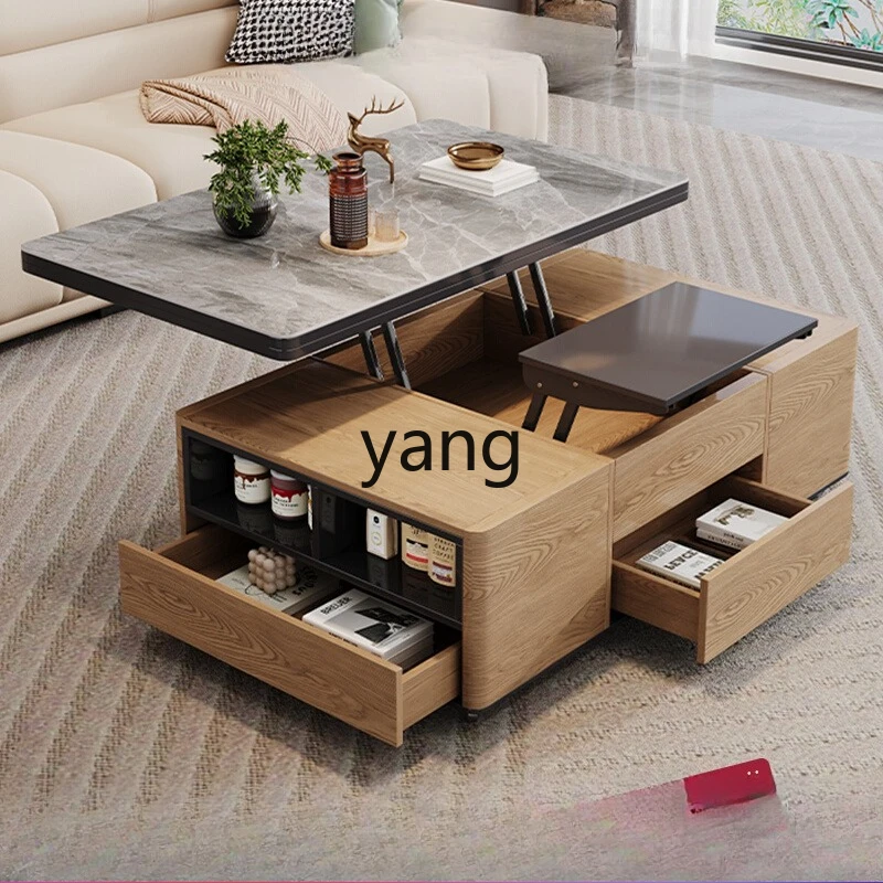 cx multi-functional rock slab lifting coffee table dining table integrated dual-purpose small apartment household with stool