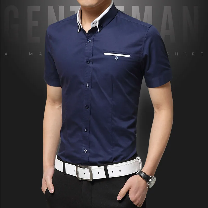 New Arrival Summer Casual Shirt Men Good Quality Mens Dress Shirts Solid Slim Fit Short Sleeve Men\'s Clothing Asian Size 5XL