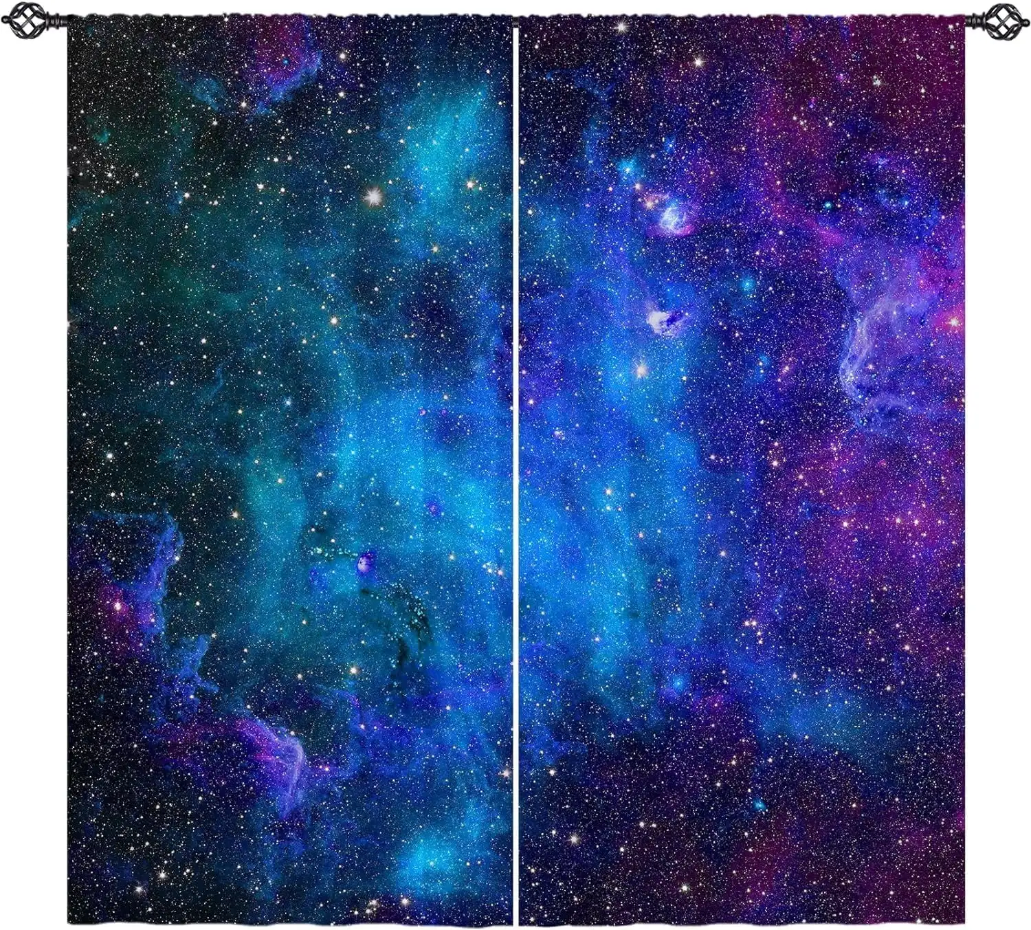 2pcs Curtains Peach Skin Polyester Galaxy Space Blue Nebula Star Constellation Planet Universe Kids Boys Girls Bedroom