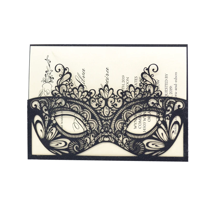 

Quinceanera Wedding Prom Masquerade Party Favor Invitacions Laser Cut Mask Pocket Invitations