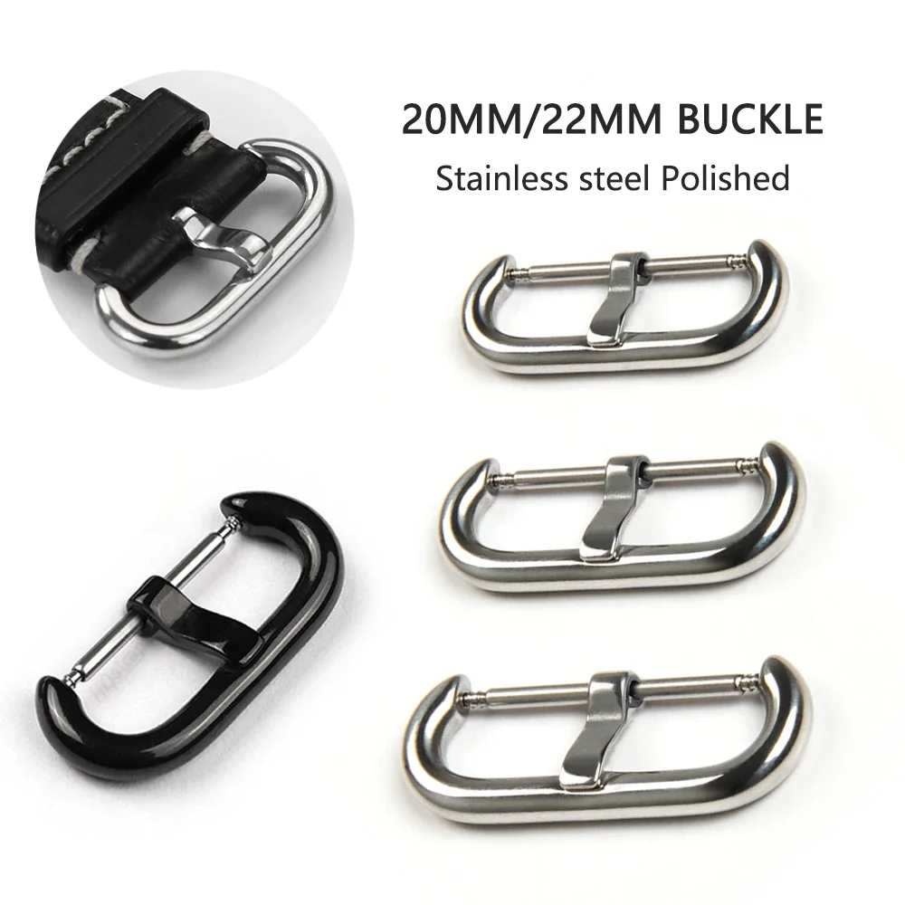 Stainless Steel Buckle 20mm 22mm Watch Band Clasp Metal Button Leather Silicone Strap Buckles Accessories Polished Black Silver