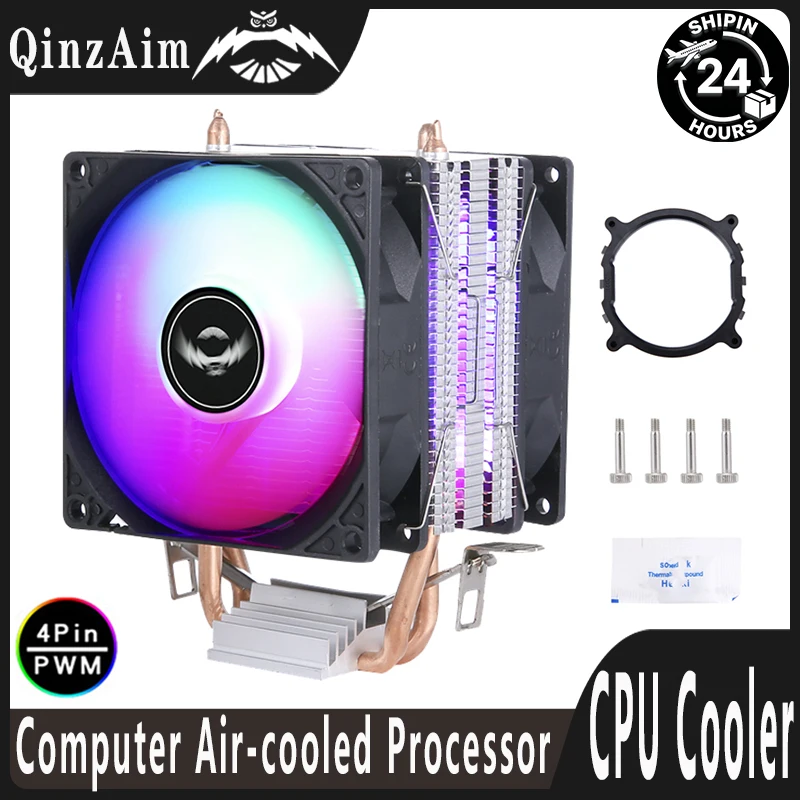 QiuzAim Procesor CPU 2 Heat Pipe Tower Type Cooler Fan cichy wentylator 90mm 4 pin/PWM Odpowiedni do instalacji LGA2011 x79 x99 E5 2066 2011-3