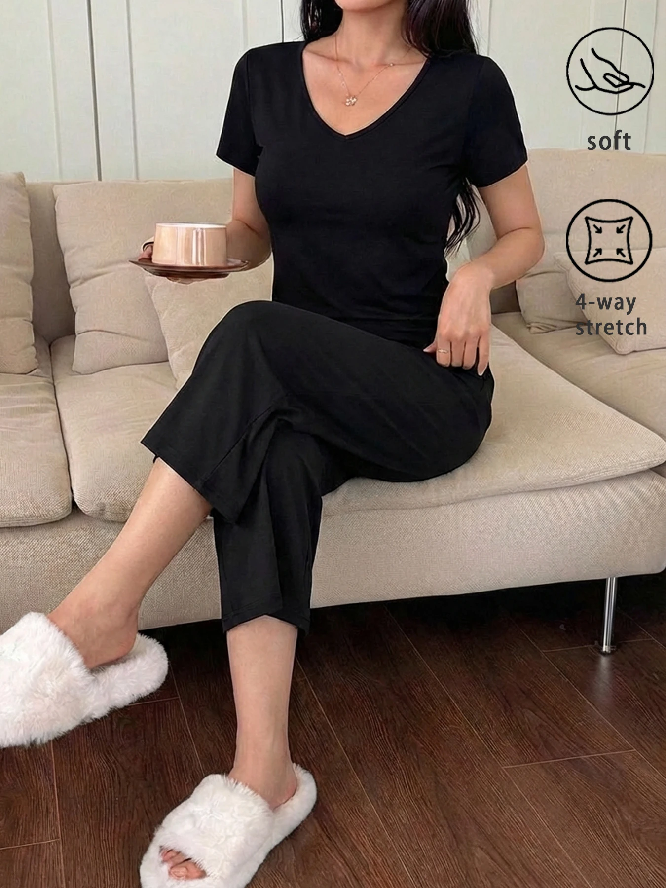 

Женские супермягкие пижамные комплекты: топ с коротким рукавом и брюки-капри, комплект для сна и отдыха из 2 предметов