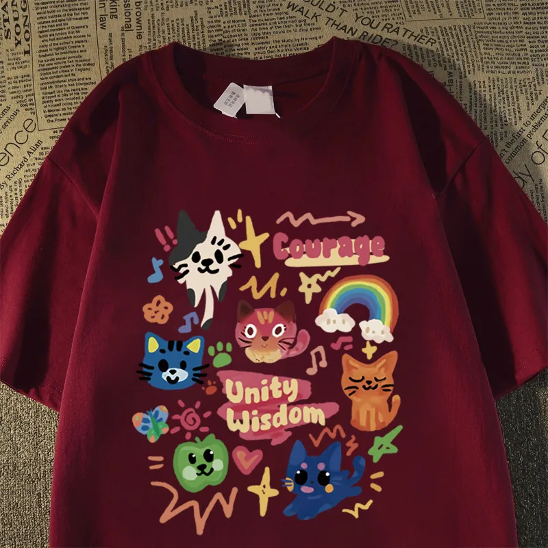 Camiseta de manga corta con estampado de gato divertido para niños y mujeres, Top informal holgado de talla grande, japonés, de verano