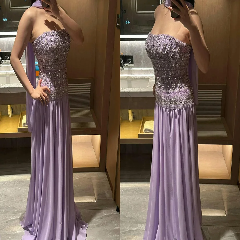 Glamuroso barco Collat gasa A-line vestido saudí sin espalda con cuentas de cristal vestido de fiesta de noche para mujer hecho a medida vestiti cerim