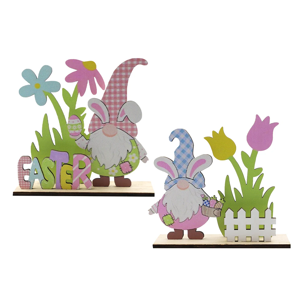 

2pcs Easter Wooden Tabletop Decor Easter Gnome Signs Centerpieces For Spring Tiered Tray Home Office Farmhouse Decor Wood Bunny