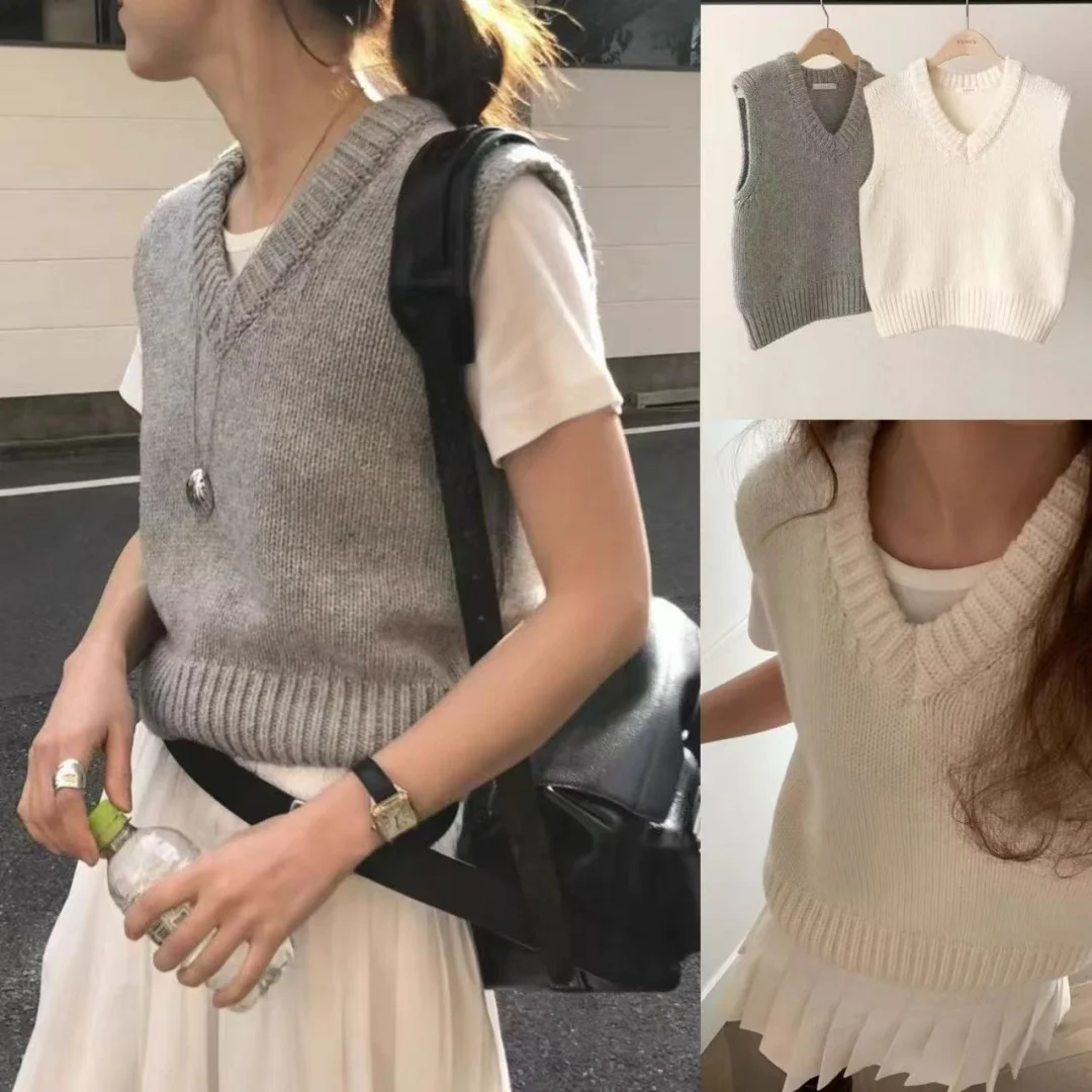 

Spring 2025 Women's Knitted V-Ne Slimming Pure Color Vest Top Faion Versatile Basic Sle Spring New Arrival