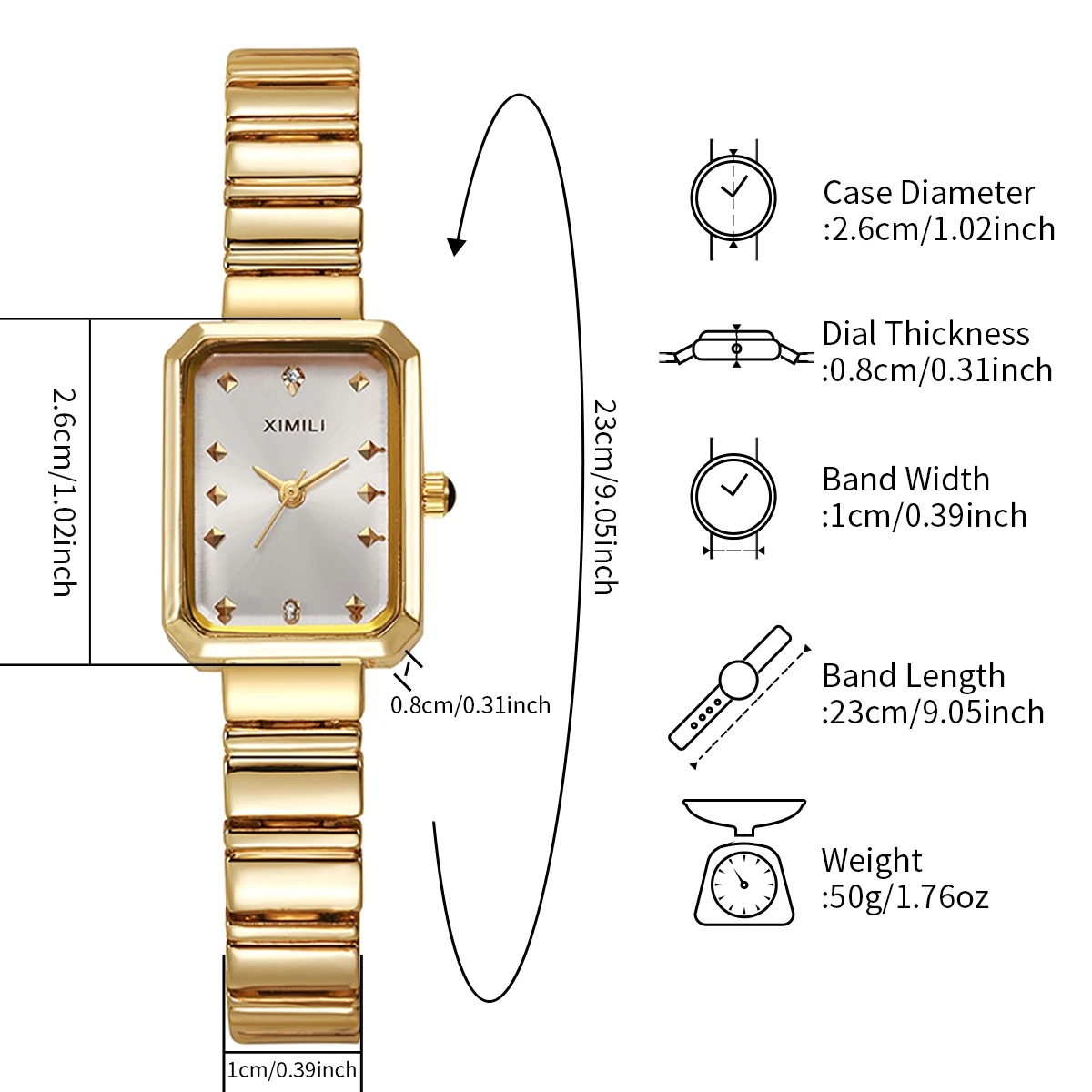 Luxury Women Watches Fashion Rectangle Gold Plated Ladies Quartz Watch Stainless Steel Folding Clock Relogio Feminino