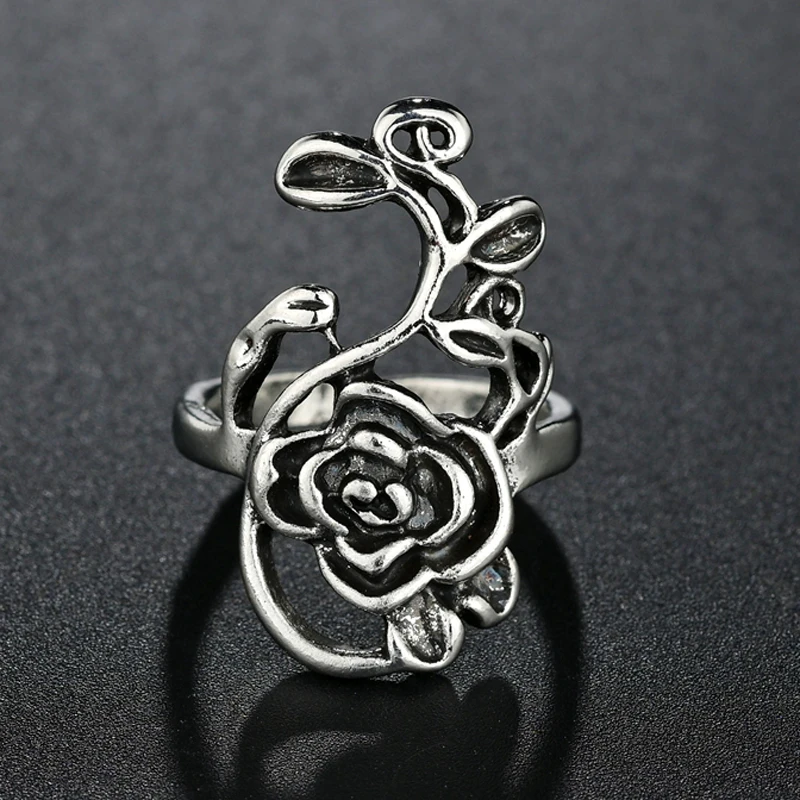Hot Sale Silver Color Trendy Jewelry Top Quality Special Rose Flower Ring For Women Lady Index Finger Vintage Style Gift