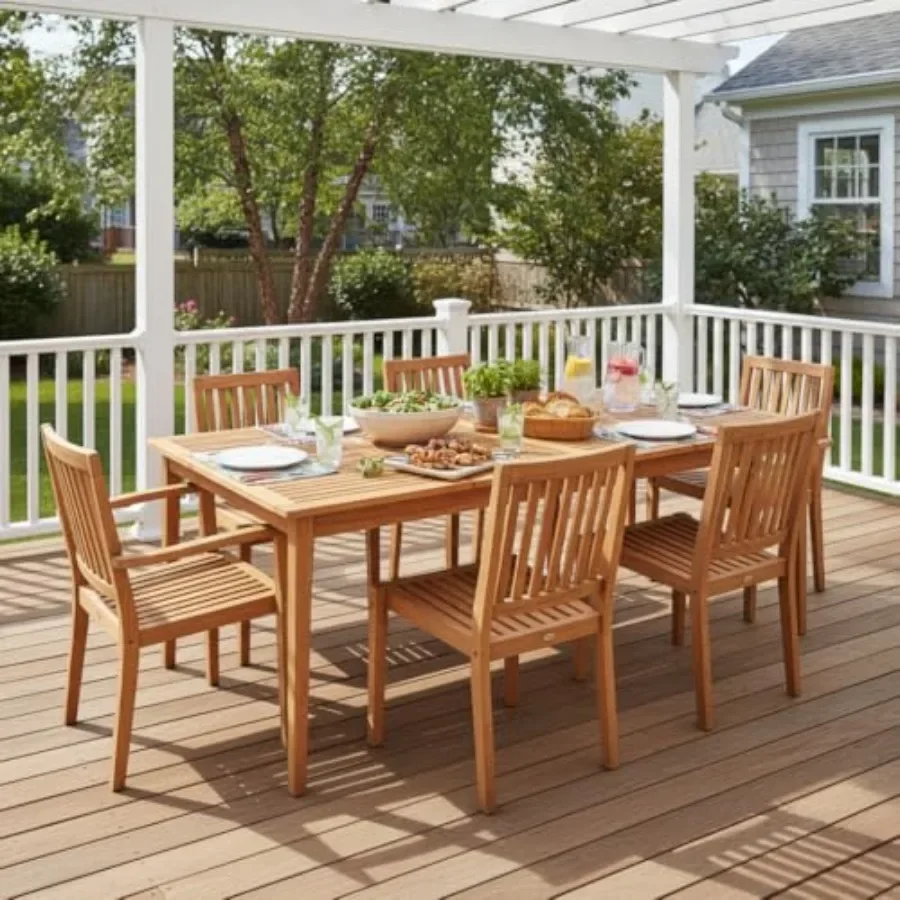 6-Person Outdoor Acacia Wood Dining Table, 67 x 35 Rectangular Patio Table with Umbrella Hole, Natural Finish for Deck, Garden,