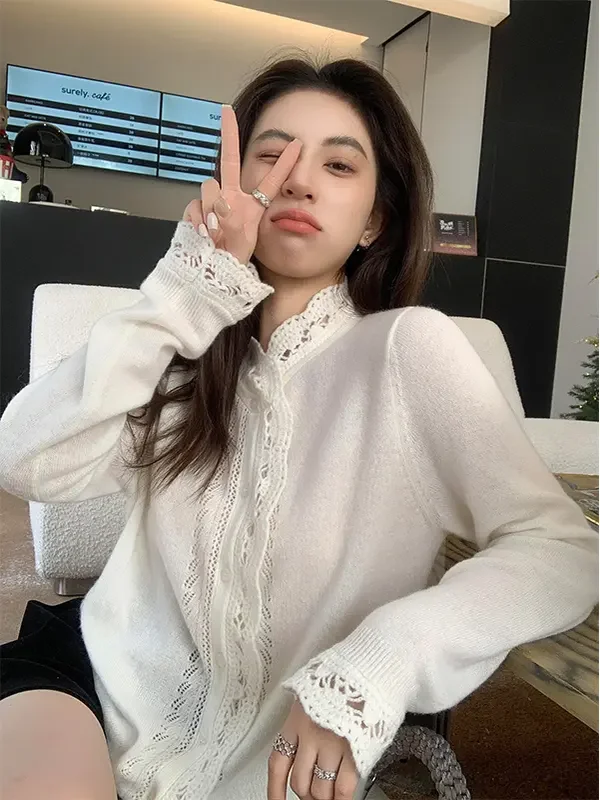 

Мягкий уютный зимний женский вязаный открытый кардиган, уникальный дизайн, кружево, дышащий, стандартный крой, длинный све, чистый цвет