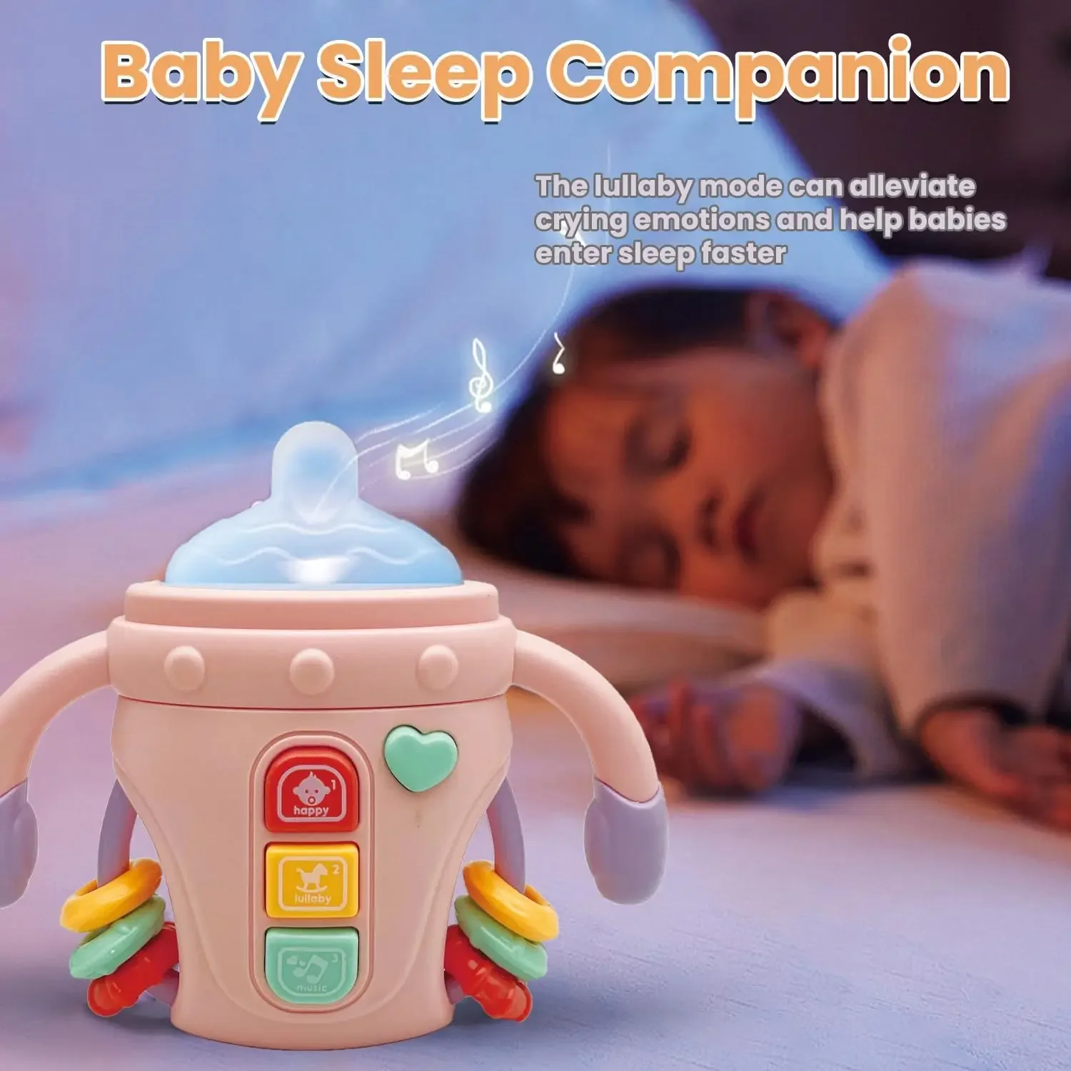 딸랑이 장난감 음악과 조명으로 감각 학습 유아용 남아 여아 선물용 치발기