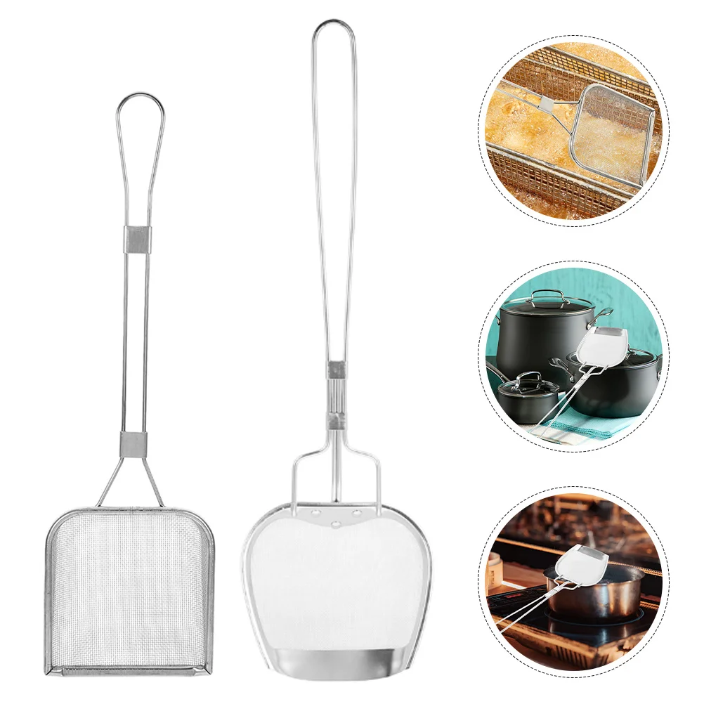 

2 pcs Stainless Steel Oil Skimmer Fine Mesh Spoon For Frying Chicken French Fries Deep Fryer Cooking Kitchen Strainer Tool