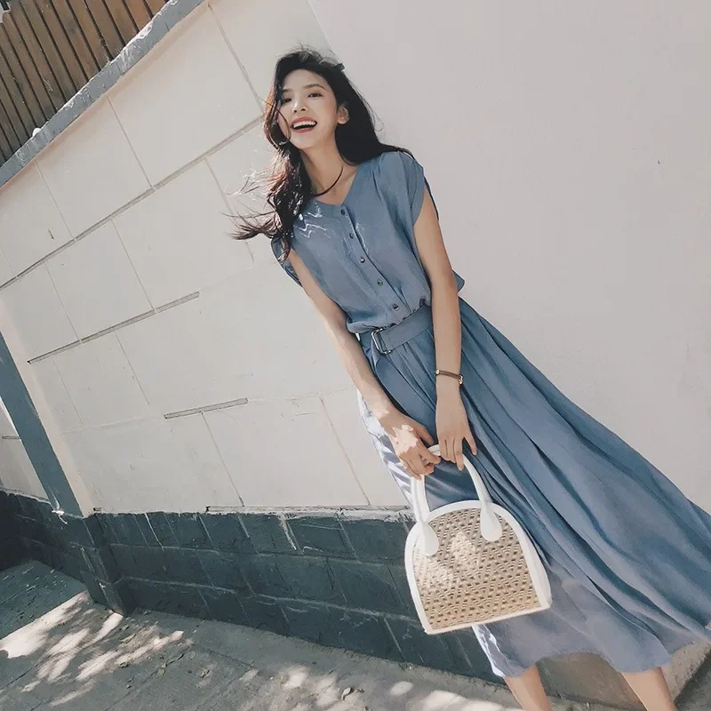 

Women Fashion Short Sleeve Dress Summer Elegant Party Vestidos Casual Mid-calf Sundress Femme Y2k Vintage Office OL Robe Платье