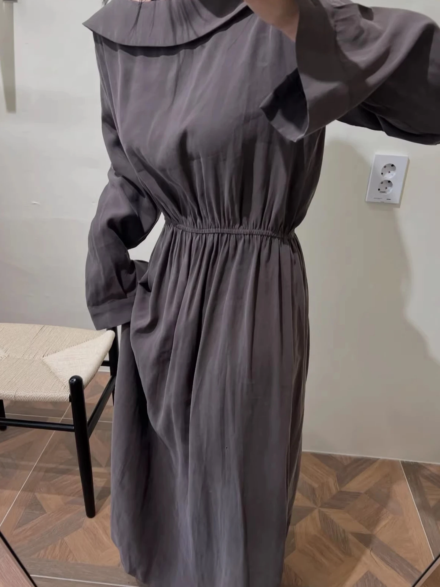 Retro ele cor pura gored saia dr feminino início da primavera nova cintura cinching emagrecimento na altura do joelho longo dr