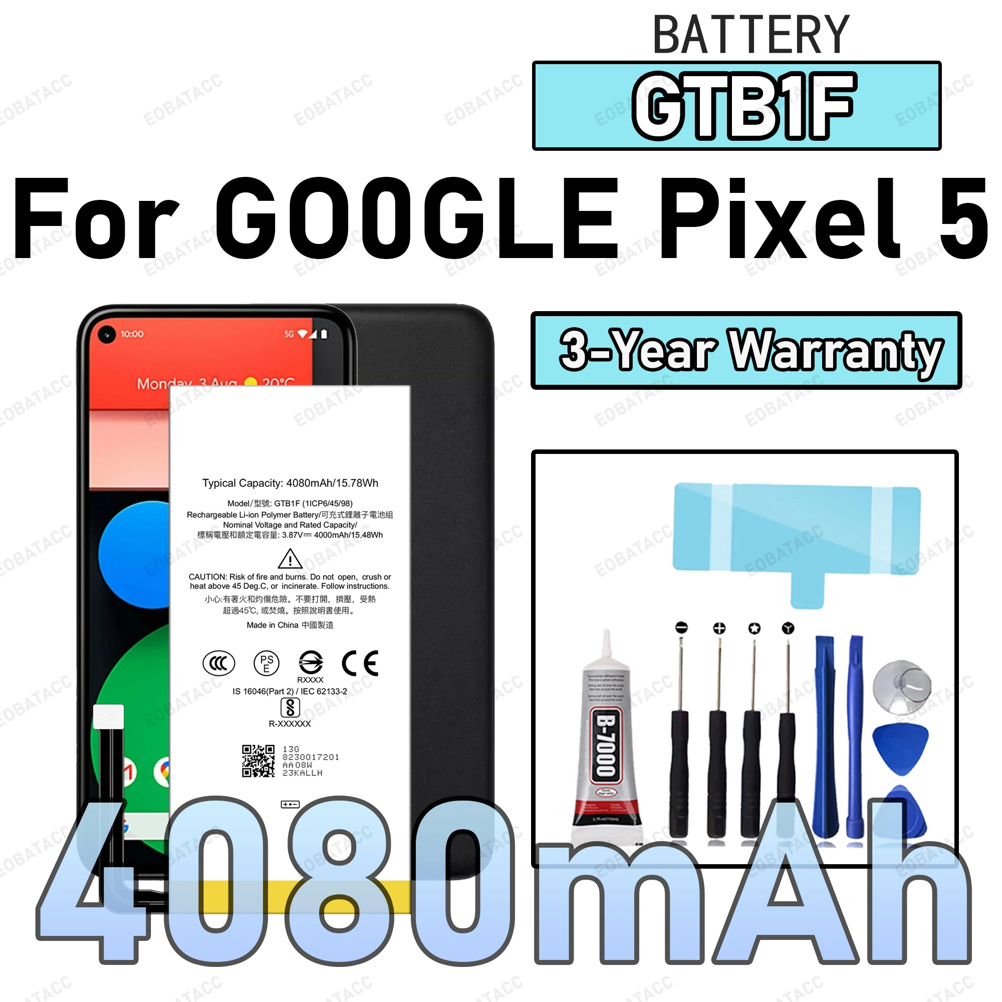 

100% New Zero Cycle GTB1F Battery For GOOGLE Pixel 5 Phone Replacement Bateria +Free Tools