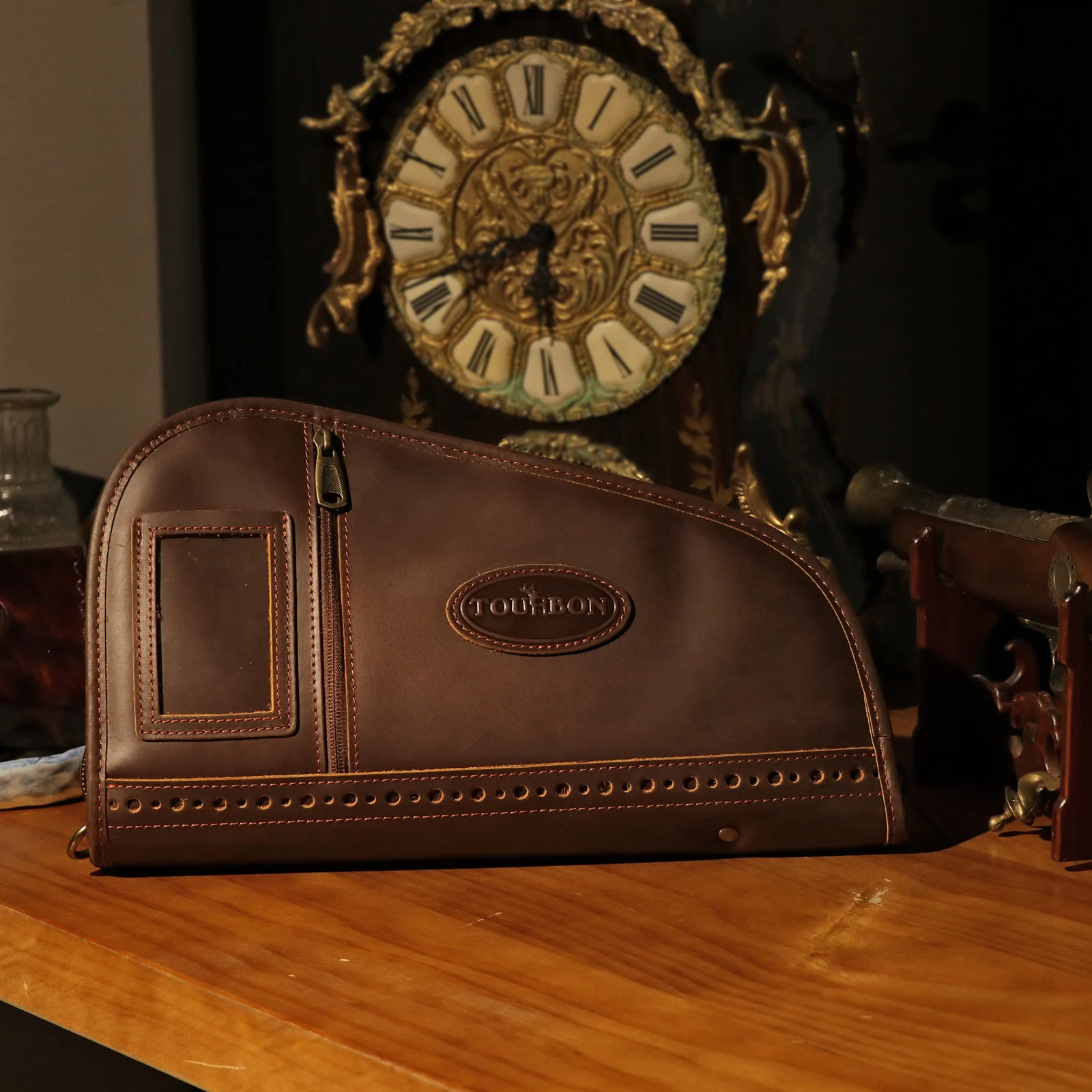 tourbon-pistol-case-soft-handgun-storage-pouch-leather-carrier-with-d-ring-fleece-padded-shooting-accessories