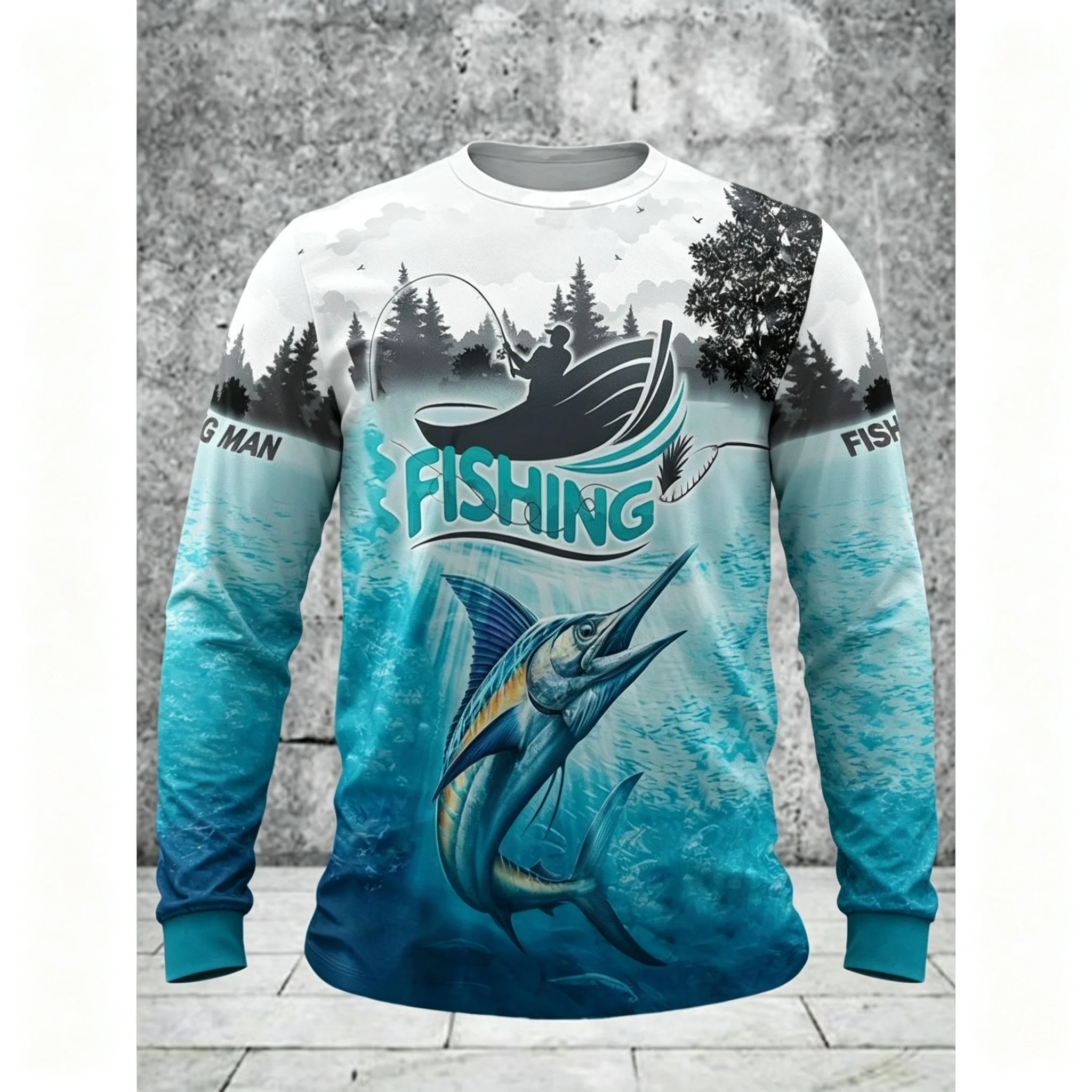 Langarm-T-Shirt für Herren, Angeln, Wildtiere, 3D-Druck, Rundhalsausschnitt, Outdoor-Sport, Freizeitoberteile – Detail 3