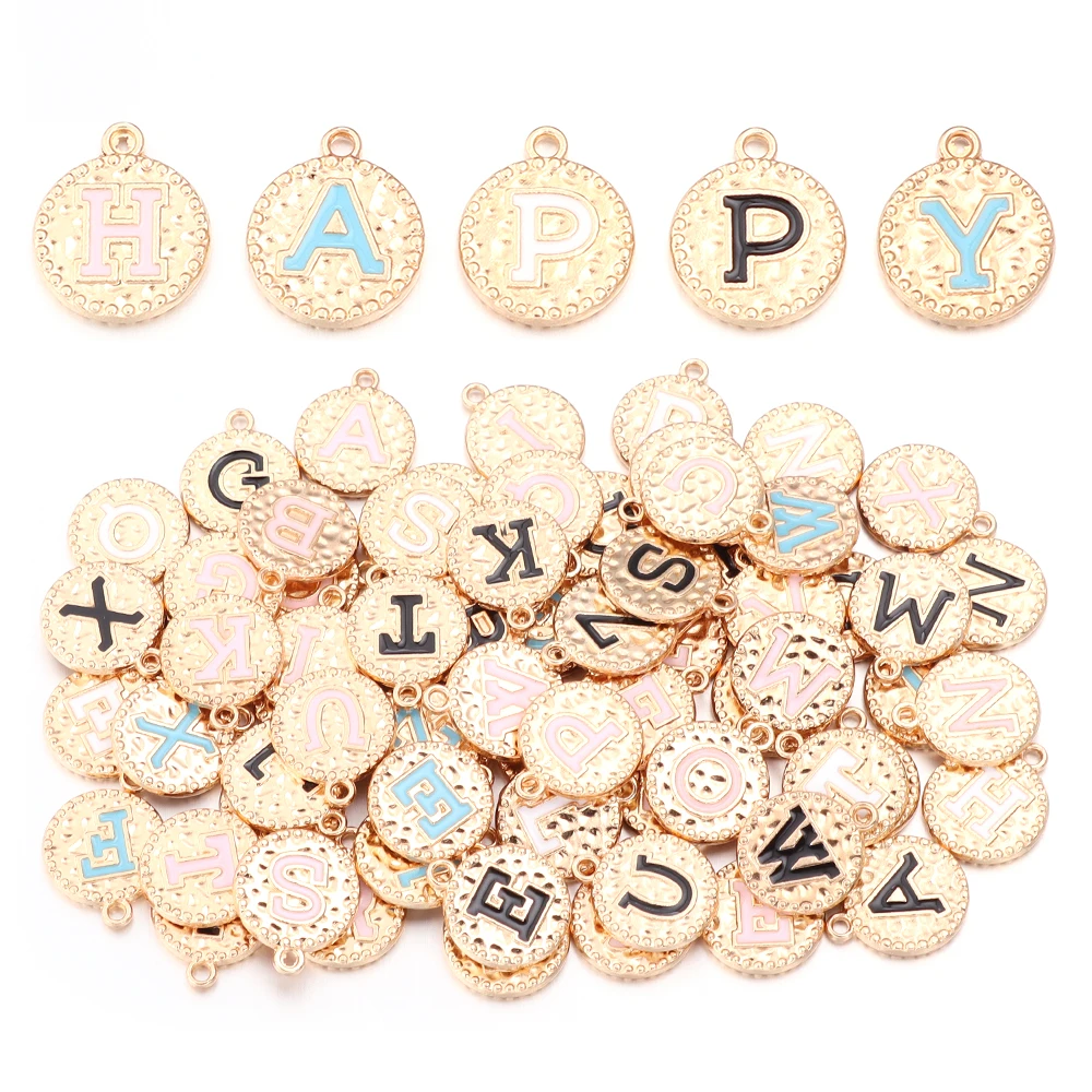 26pcs/lot Round Alloy Drop Oil Alphabet Pendants Colorful A-Z Letters Charm For Jewelry Making DIY Earrings Necklace Accessories