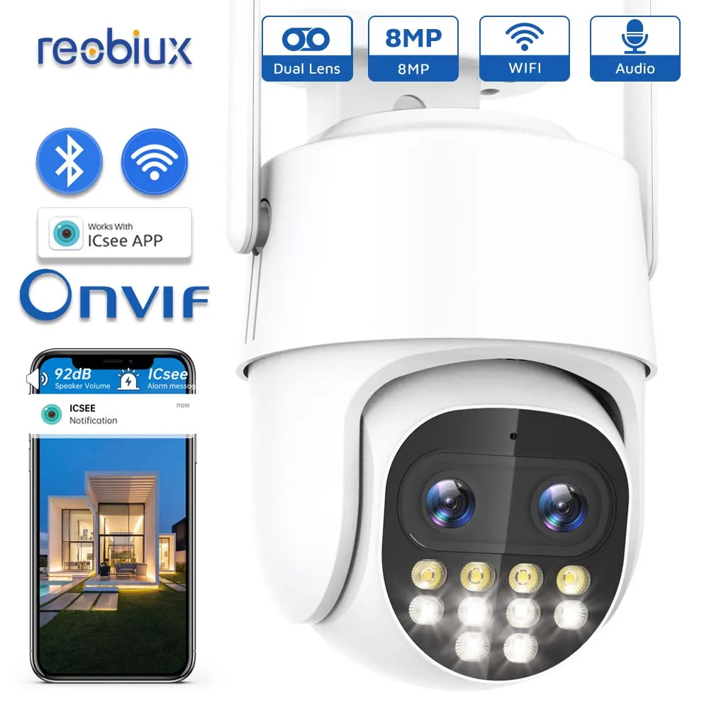 

Reobiux 8MP WiFi Camera 8X Digital Zoom AI Human Detection Outdoor CCTV Video Wifi Surveillance PTZ Camera Security Protection