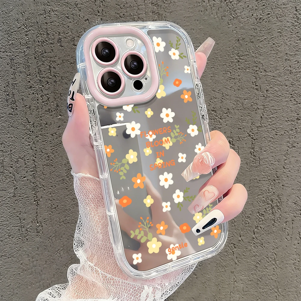 Niedliche Wildblumen- und Unkraut-Motiv Air Cushion Spiegel Handyhülle für iPhone 17 15 14 16 Pro Max 13 12 11 Pro XR XS 7 8 Plus 17Air Girl Cover – Detail 22
