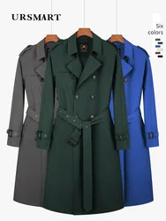 Trench-coat long au genou pour hommes, manches Leurs lan à double boutonnage, réservoir intérieur en laine épaissie, marron, britannique