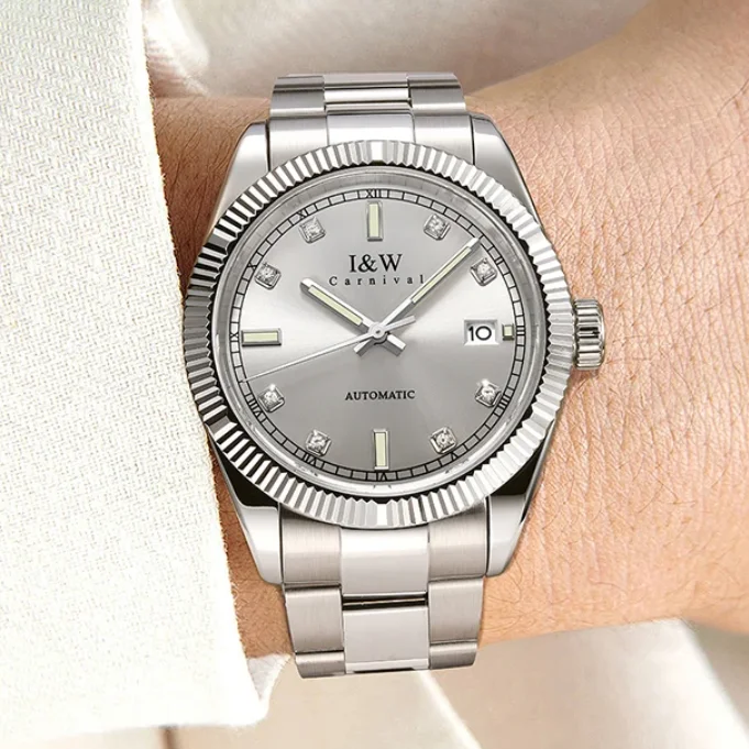 Męski zegarek automatyczny I&W, 40 mm, luksusowy zegarek mechaniczny, wodoszczelność 5 ATM, luminescencyjny, szafirowe szkło, datownik.