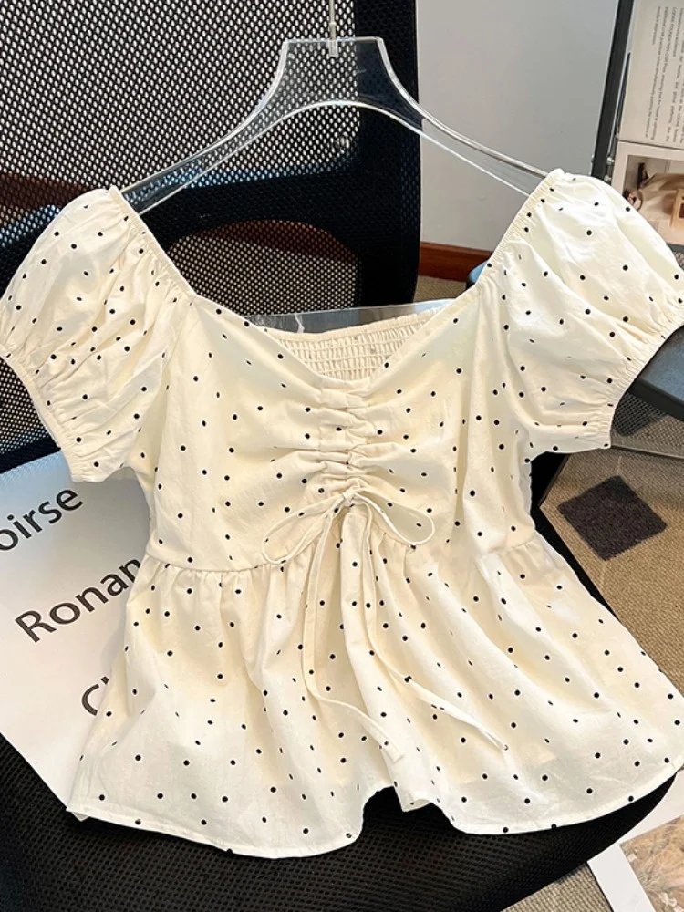 

Summer ort Sve V-Ne Polka Dot One oulder irt Женская кукла irt Рекомендуемый предмет Корейский Sle Slim Fit Bubble...