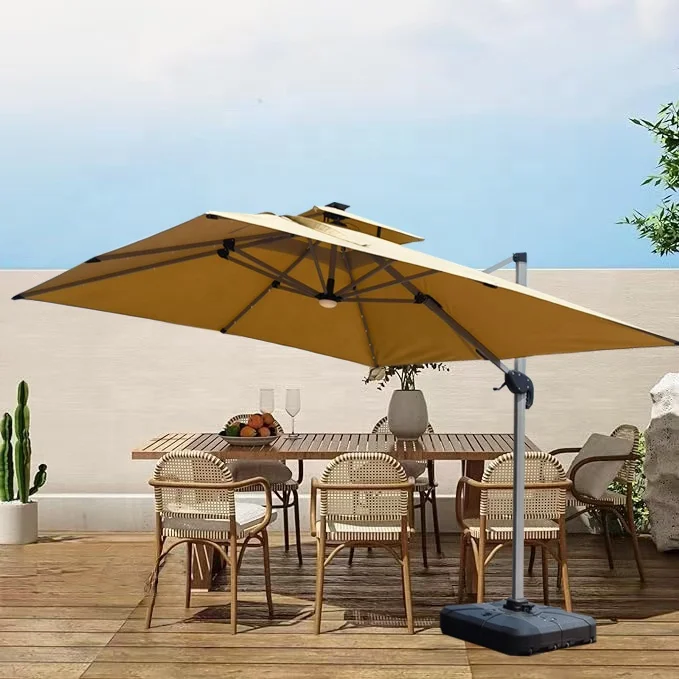 

L Big Size Cantilever Parasol 3*3M Custom Logo Patio Porch Backyard Garden Aluminum Umbrella with Led Lights and Power Bank