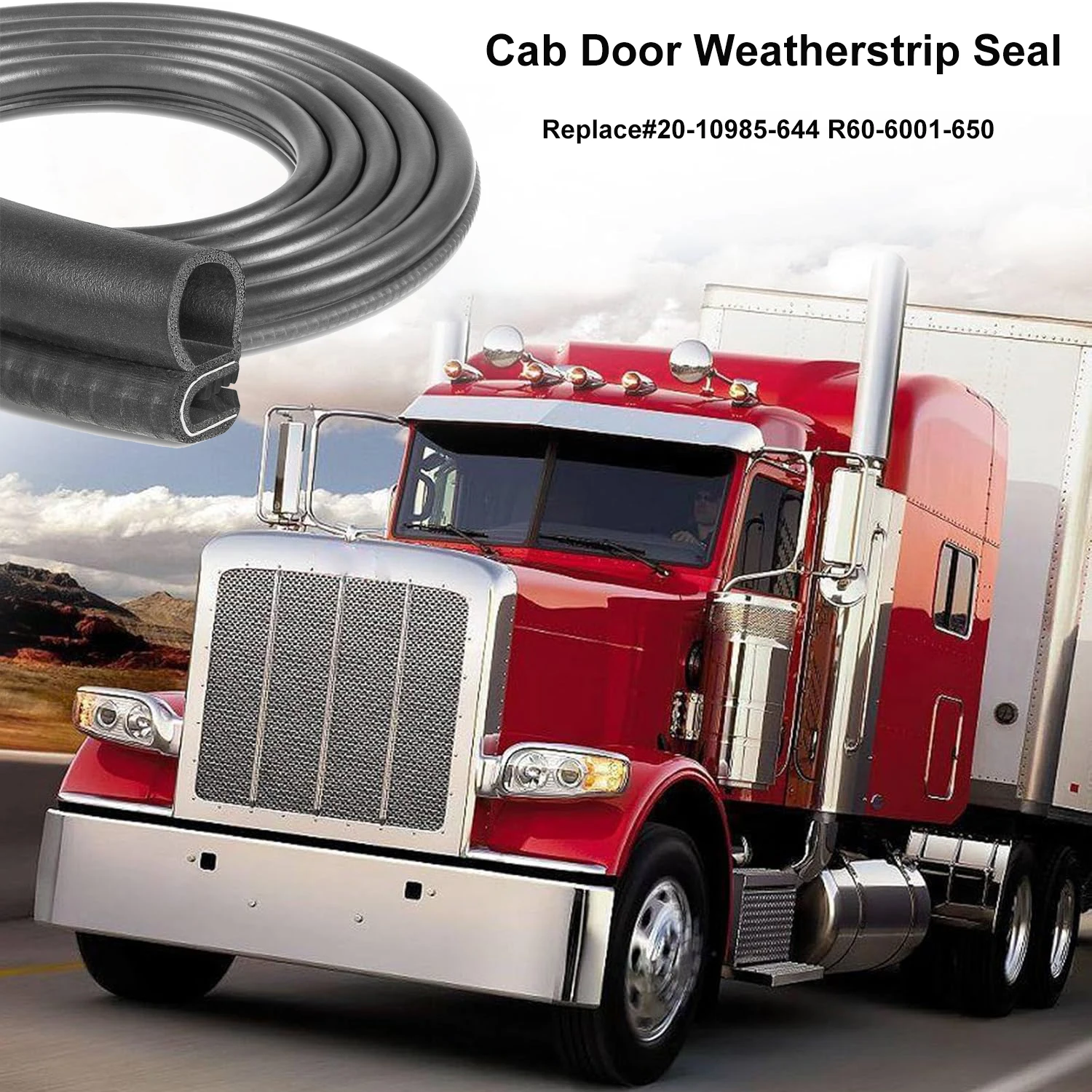 Door Weather Stripping Seal Compatible with 1986-2007 Peterbilt 377 359 379 330 360 370 380 Rubber Front Door Weatherstrip