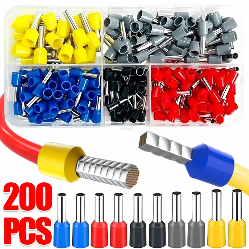 200PCS Insulated Ferrule Wire Crimp Terminals Cord End Terminal Connector Kits for Electrical Cable Wiring Connection Repair
