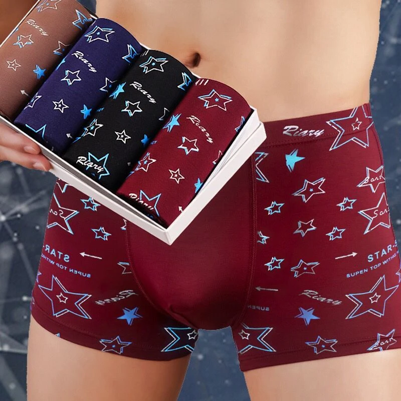 

4 pieces/lot Men Boxers Shorts Underwear Summer Thin Slim Panties Elastic Material Pattern Send In Bag