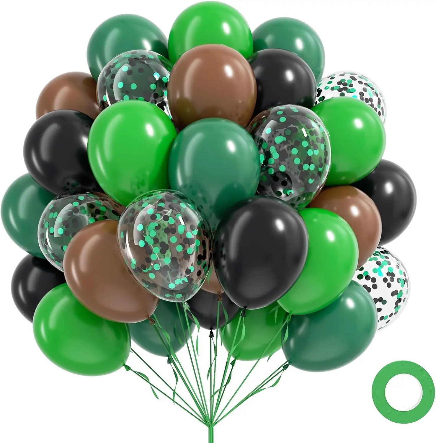 60 pièces ​ Ballons en latex verts et bruns pour anniversaires, thèmes de jeux vidéo, aventures dans la jungle, anniversaires camouflage, fêtes militaires