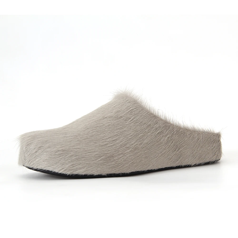 

High-Quality Hot Sale Fur Slippers Thick Soled Women's Men's Fashion Casual Shoes Round Head Horse Hair Mueller Shoes