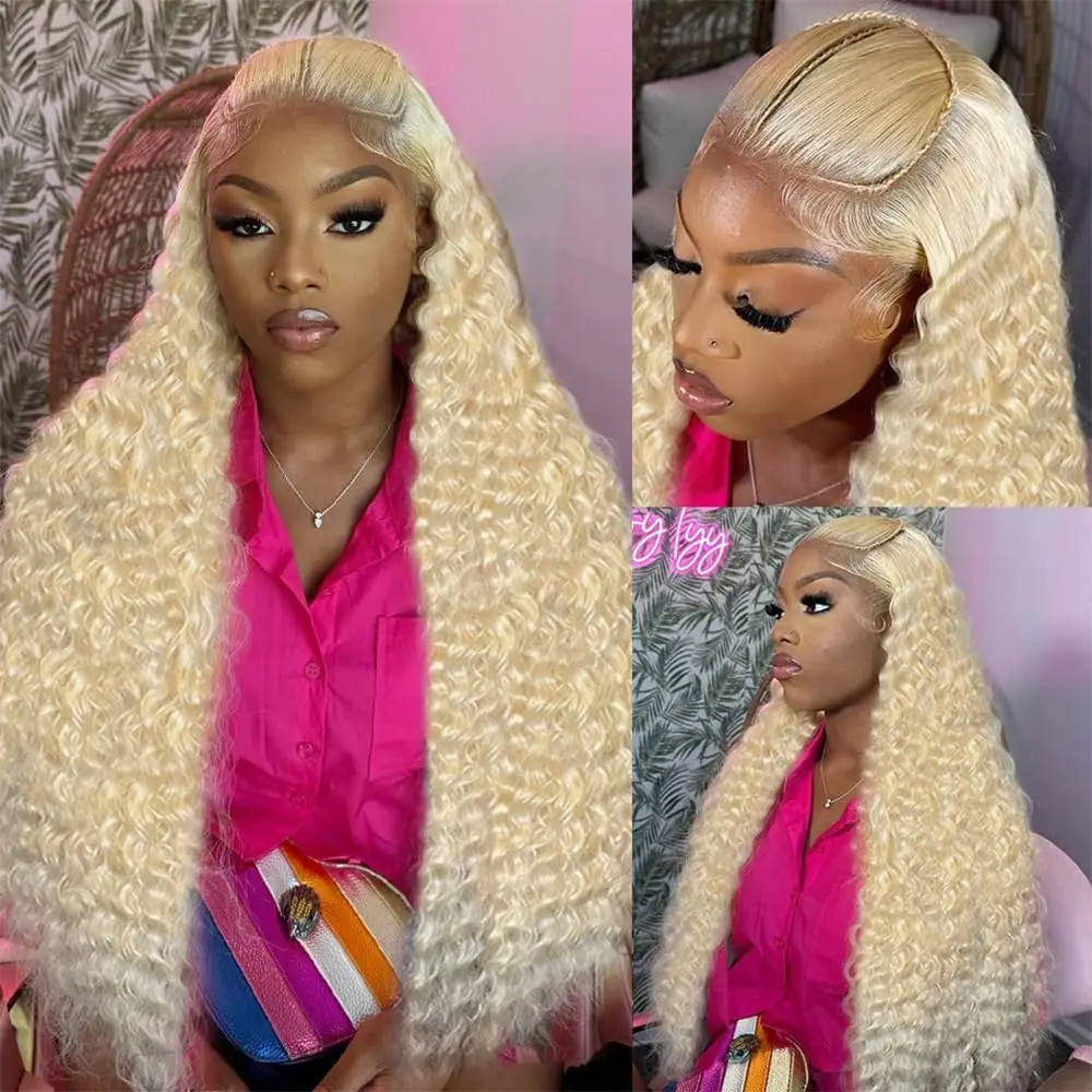 

38 Inch Blonde 613 Hd Lace Frontal Wig 13x6 Curly Transparent Lace 100% Brazilian Human Hair Wig Deep Water Wave Wigs For Women