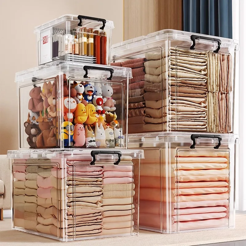 Clear Large Capacity Plastic Storage Box Wardrobe Clothes Toys Car Trunk Large Capacity Storage Box Portable Hand Carry