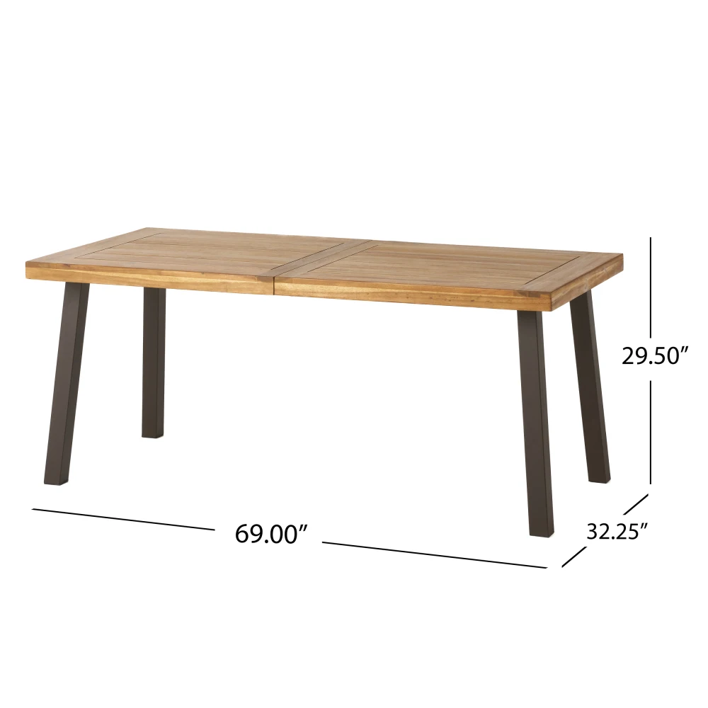 Della Acacia Wood Dining Table, Natural Stained with Rustic Metal,  Brown, Grey