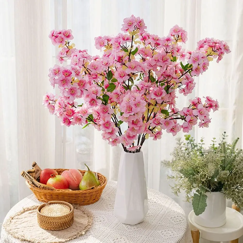 فرع زهر الخوخ الاصطناعي ذو اللمس الحقيقي أنيق من البلاستيك والحرير وزهر الكرز مصنوع يدويًا على شكل زهرة وهمية لسطح المكتب لغرفة المعيشة #1