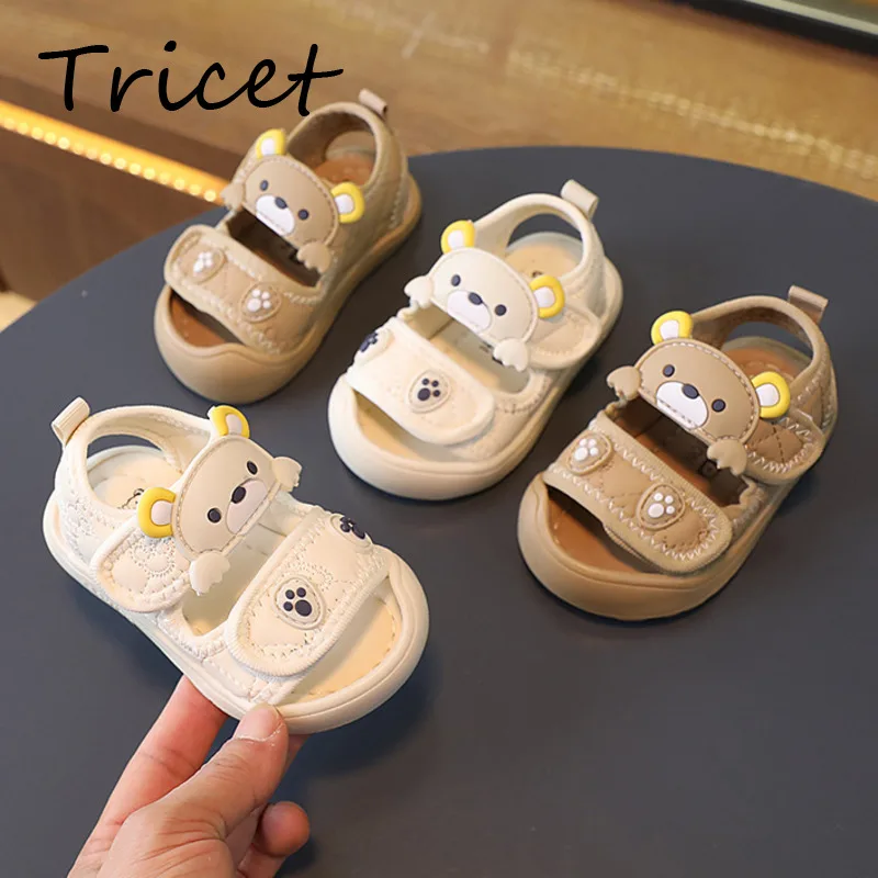 Summer Cartoon Bear Kids Casual Shoes PU Hook Loop Baby Boys Girls Sandals Non Slip Barefoot Soft Children Beach Sandals