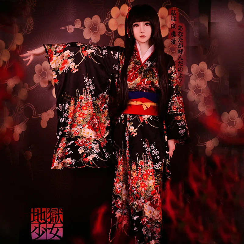 

Authentic Jigoku Shoujo Kimono Costume: Enma Ai Furisode Dress for Cosplay & Performance