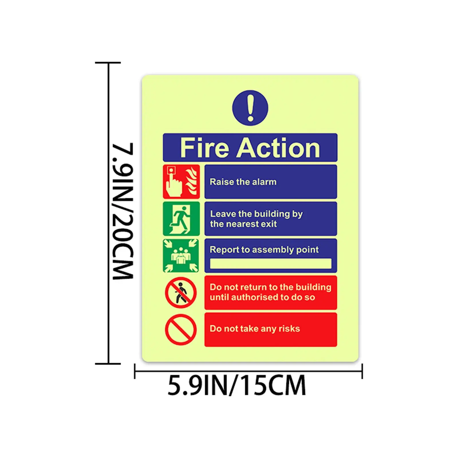 1Pcs-5.9*7.9In/15*20Cm Luminous Safety Exit Sign Stickers, Self-Luminous Stickers for Safety Instructions and Precautions, to Prevent Accidents, Suitable for Public Spaces, Clear and Bright Luminous Safety Warning Stickers