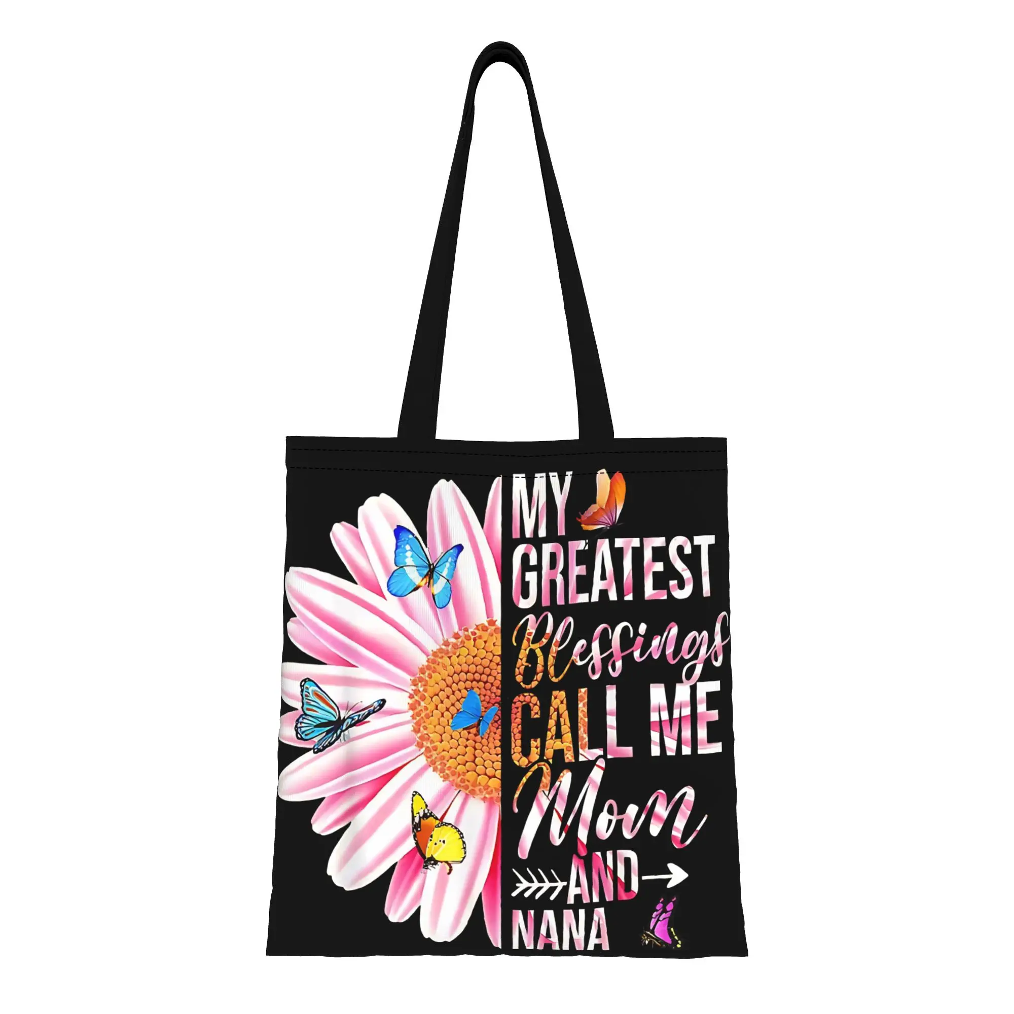1PC Mom My Greatest Blessings Canvas Tote Bag Mother's Day Gift Canvas Tote Bag Perfect for Shopping Grocery Travel & Outdoor