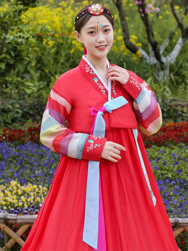 

Традиционное корейское винтажное платье 2025 года, ханбок, сказочное платье для выступления на сцене, костюм для древнего народного танца, шифоновое банкетное вечернее платье