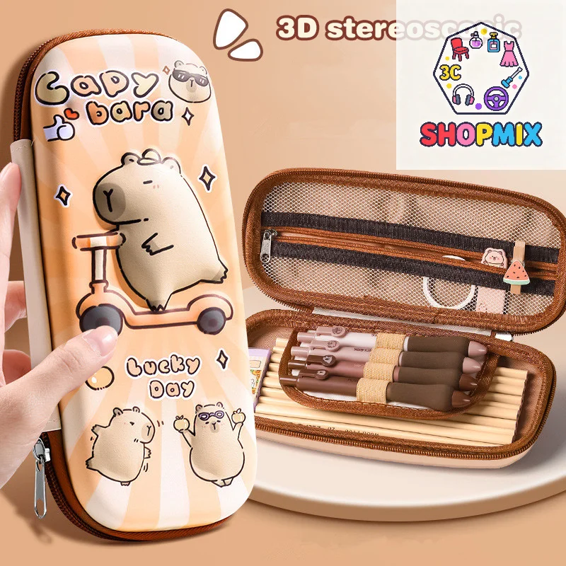 

3D трехмерный милый мультяшный капибара, большой чехол для ручек, многофункциональный клатч, канцелярские принадлежности, студенческие принадлежности